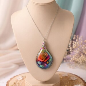 Collier Pendentif Holographique – Rose Éternelle