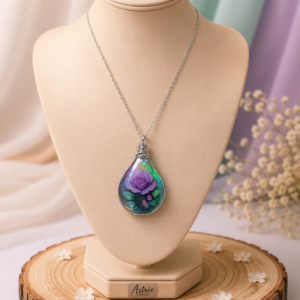 Collier Pendentif Holographique – Rose Éternelle