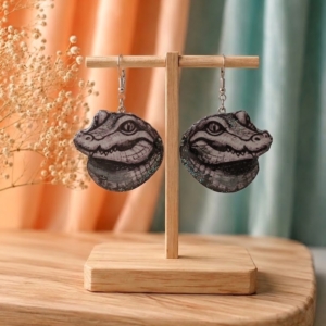Boucles d’oreilles Crocodile Linogravure